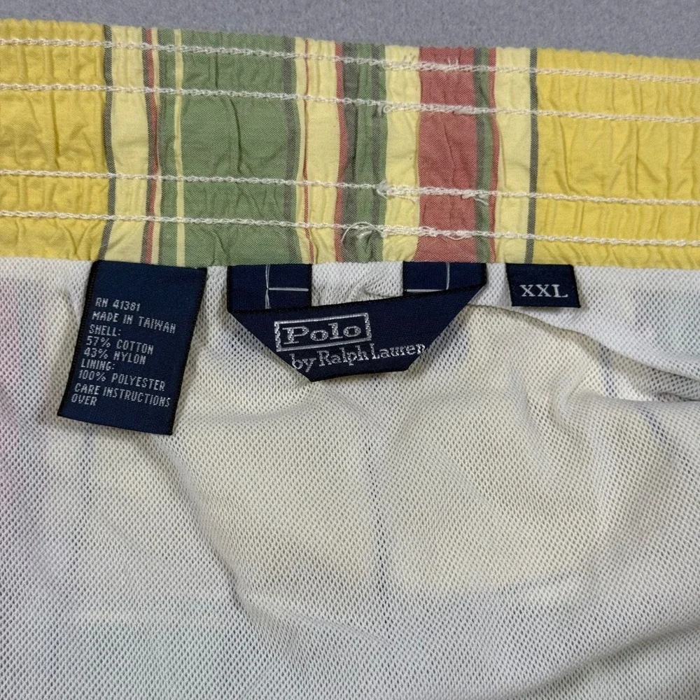 Polo Ralph Lauren‎ Mens XXL Madras Plaid Swim Trunks Yellow Green Red Mesh Lined